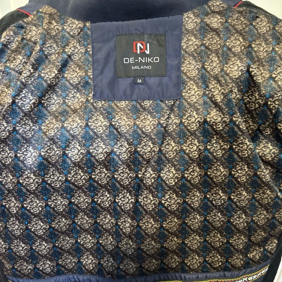 DE-NIKO Milano Men’s Lightweight Navy With Brown Trim Zip Up Jacket With Pockets - Picture 12 of 15